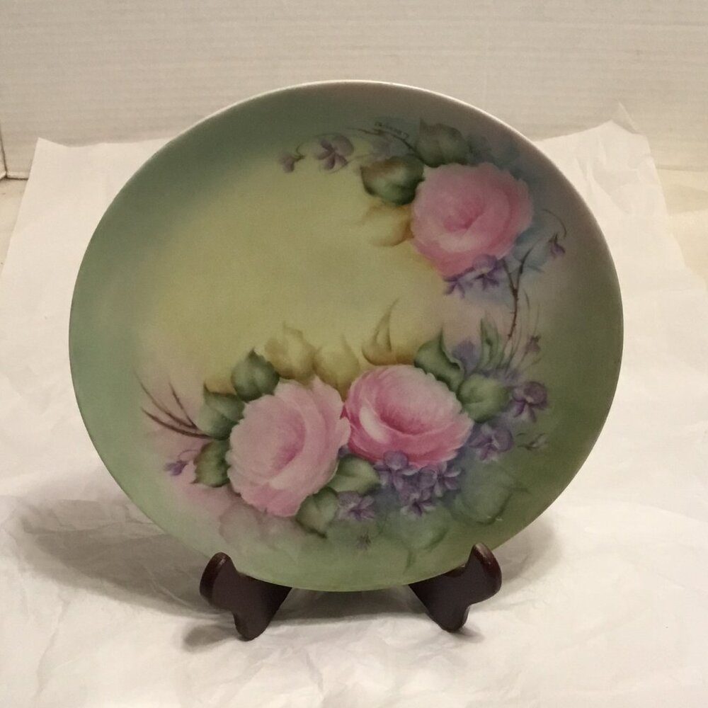 Very lovely and colorful German antique hand painted plate signed L. Douglas